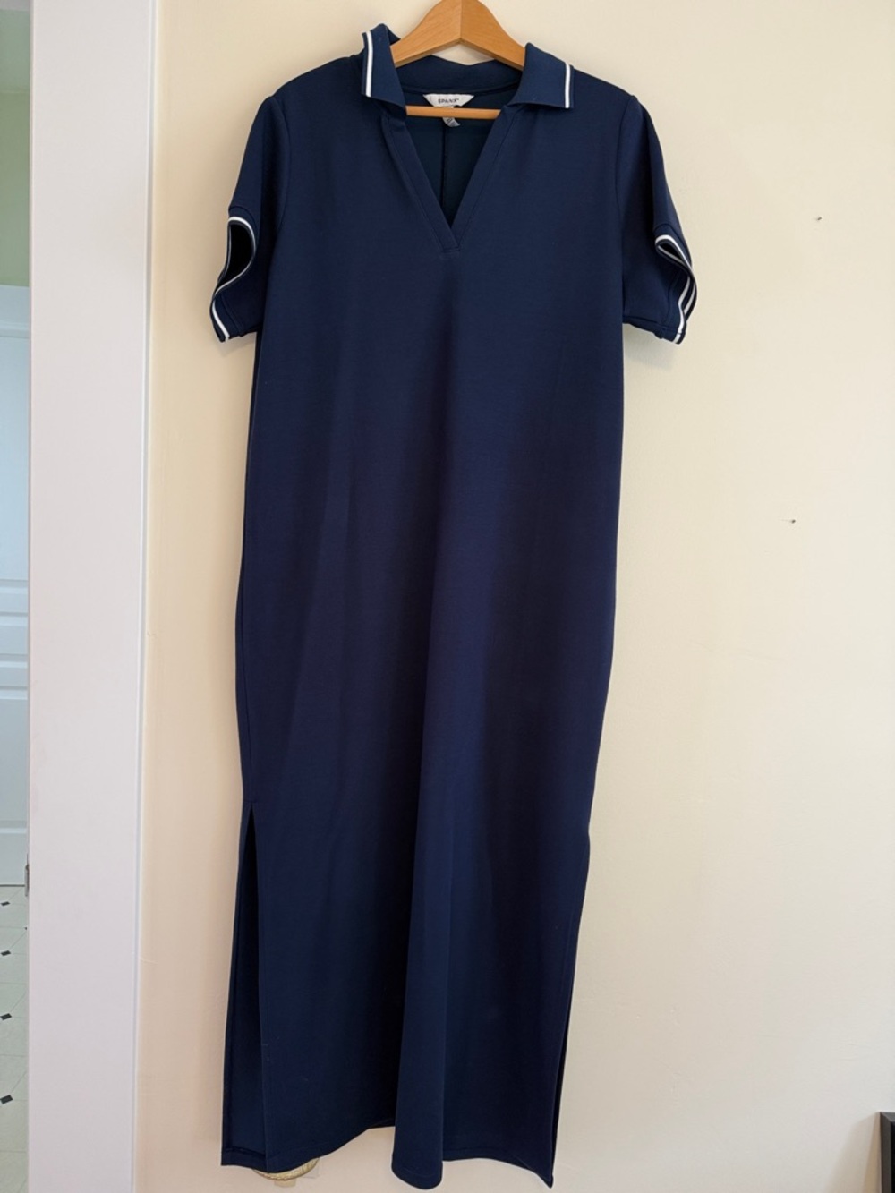 🐝 NWOT 🐝 SPANX Navy Maxi Polo Dress with White Trim